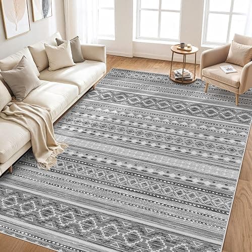 cotiled 8x10 Area Rug for Living Room, Washable Non-Slip Large Area Rug, Indoor Floor Carpet Low Pile Soft Boho Farmhouse Rug for Bedroom Dining Room (Grey/Beige,8'x10') thumbnail 6