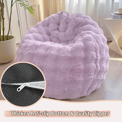 LIFEREVO Fluffy Faux Rabbit Fur Bean Bag Cover (No Filler), Big Fuzzy Stuffed Animal Storage Bubble Waffle Bean Bag Chair for Plush Toys, Comfy Shaggy Furry Beanbag Cover Kids Girls Adults, Lavender thumbnail 6