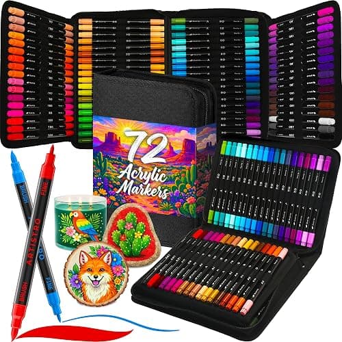ARTISTRO Acrylic Paint Markers, Dual-Tip Paint Pens, Black 72 Pack | Brush & Fine Precision Tips, Painting & Calligraphy, Multisurface for Fabric, Rock, Glass Painting, Wood, DIY, Craft, Canvas - Image 1