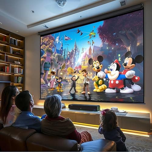 110" Motorized Projector Screen, Electric 16:9 Projector Screen with Remote Control, Indoor/Outdoor HD Movie Screen, Wall/Ceiling Mounted, Perfect for Home Office Theater TV, White thumbnail 2