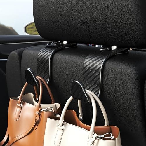 4-Pack Car Headrest Hooks Holds 55lbs Seat Storage Organizer for Bags | Durable ABS Material, 360° Rotating, Car Hanger for Backpack Umbrella Water Bottle Coat Handbags Groceries, Checkered Black thumbnail 2