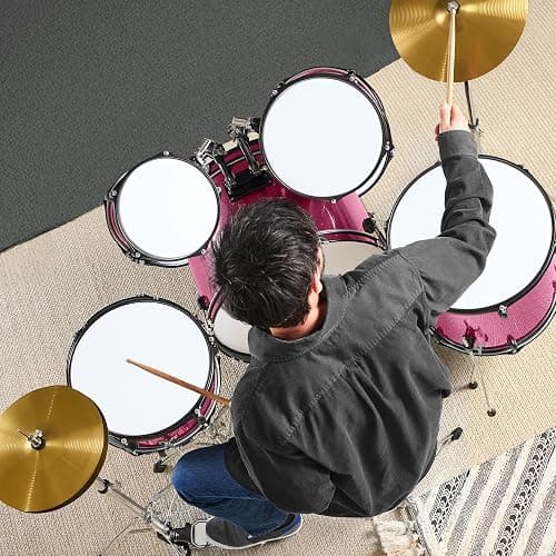 Best Choice Products 5-Piece Full Size Complete Adult Drum Set w/Cymbal Stands, Stool, Drum Pedal, Sticks, Floor Tom - Pink Sparkle thumbnail 8