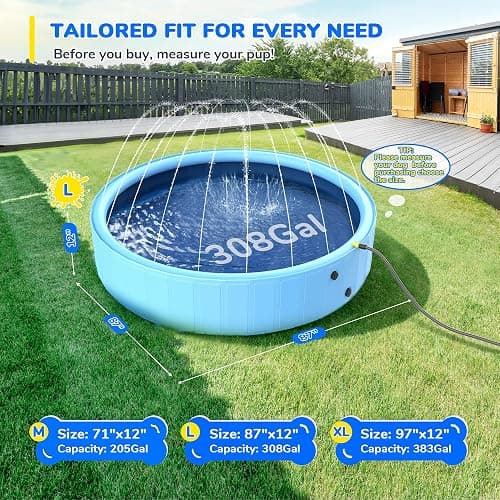 Bilibara 87'' Foldable Dog Pool, Sprinkler Pool for Kids, Non-Slip Heavy Duty Dogs Splash Pad for Small Dogs, Hard Plastic Kiddie Bathtubs for Backyard thumbnail 6