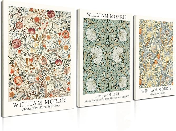 Induslyfe Framed Flower Wall Art Canvas Decor Set of 3, William Morris Wall Art Framed Prints Posters Mid Century Modern Art, Aesthetic Floral Botanical wall art for bedroom living room bathroom 12x16 - Image 1