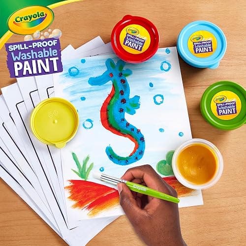 Crayola Spill Proof Paint Set - Washable Paint for Kids, Includes Paint Brush & Paper, No Drip, Less Mess Arts & Crafts, Toddler Gift, Ages 3+ thumbnail 2