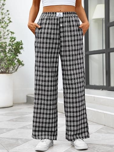 ANRABESS Womens Striped Gingham Pants 2025 Pajama Lounge Boxer Pants Cute Comfy PJ Bottoms with Pockets Y2K Plaid Outfits thumbnail 6