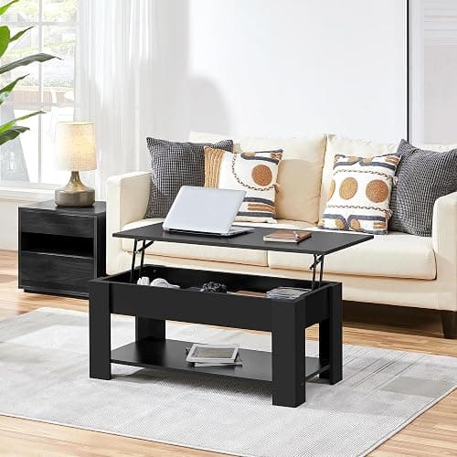 Yaheetech Coffee Table, Lift Top Coffee Table with Storage Compartment & Shelf for Living Room, Wooden Tea Tables with Lift Top, Black thumbnail 2
