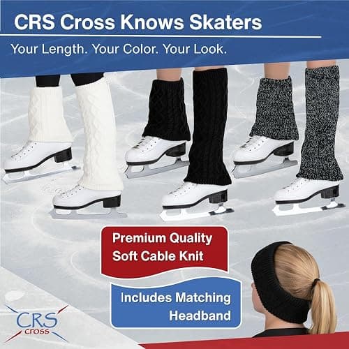 CRS Cross Leg Warmers and Headband Set for Figure Skating with Zipper. Fleece Lined Knit Keeps Legs Warm-Ice Skate Dance thumbnail 4