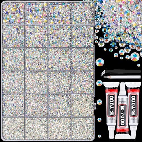 30000Pcs Resin Jelly Rhinestones with Tweezers for Crafting, Transparent AB Flatback Gems, Bedazzling Crystal with 3Pcs 10ml B7000 Jewelry Glue for DIY Crafts Clothing Tumblers Shoes Fabric Nail Art - Image 1