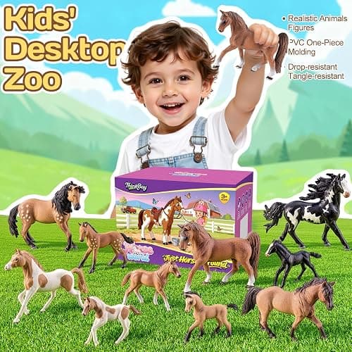 THINKBAY 10PCS Solid 6" Horses Family Figurines, Realistic Farm Animal Toys | Horses Family Toy Sets, 10 Solid Realistic Farm Animals, Great Birthday Gift for Learning, Cake Toppers for Kids Boys & Girls thumbnail 4