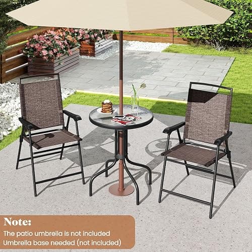 Goplus Patio Bistro Set, 3-Piece Patio Dining Furniture Set with Round Tempered Glass Table, 2 Foldable Chairs, Small Outdoor Folding Chairs & Table Set for Porch Garden Pool Yard thumbnail 2
