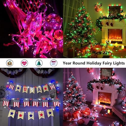BrizLabs July 4th Fairy Lights, 66ft 200 LED Color Changing Fairy Lights with Remote, Plugin Red White Blue Twinkle Light RGB Rainbow Starry Xmas Light Music Sync for Xmas Halloween Home Party Wedding thumbnail 6