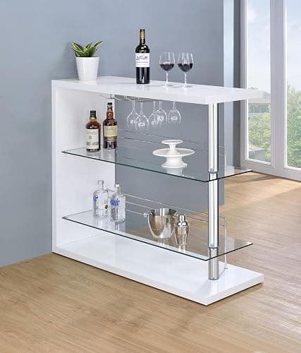Coaster Home Furnishings - Prescott - Rectangular Wine Table with Clear Tempered Glass Shelves and Stemware Racks - Dining Room & Home Bar - White - 100167 thumbnail 2
