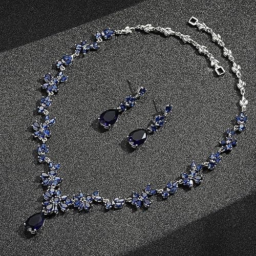 Hadskiss Jewelry Set for Women, Necklace Dangle Earrings Bracelet Set with White AAA Cubic Zirconia, Allergy Free Wedding Party Jewelry for Bridal Bridesmaid thumbnail 3