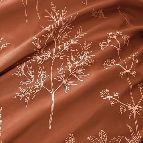 Love's cabin Terracotta Comforter Set Queen - Queen Size Comforter Set, 3 Pieces Cute Floral Bedding Sets for All Seasons,1 Soft Reversible Botanical Flowers Comforter and 2 Pillow Shams thumbnail 8