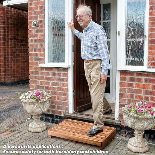 TINAMO 3.5" One Step Stool for Elderly, Acacia Wood High Riser Step Stool for Bed - 550 Lbs Wooden Mobility Stepping Stools for Adults, Kids/Bedside, Bathroom, Kitchen, Garden (Acacia, 3.5" Height) thumbnail 4
