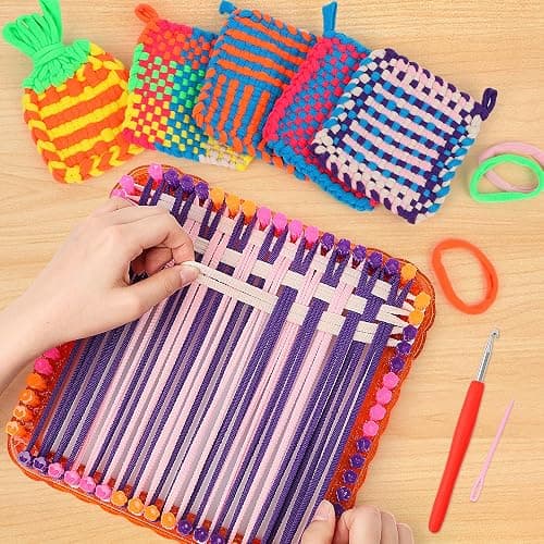 Weaving Loom Kit for Kids Ages 8-12, DIY Arts and Crafts Loom Knitting Projects Set, Ideas Birthday Gifts for Girls Toys, Crochet Kit for Beginners Potholder Tools Creative Supplies With Elastic Cord thumbnail 6