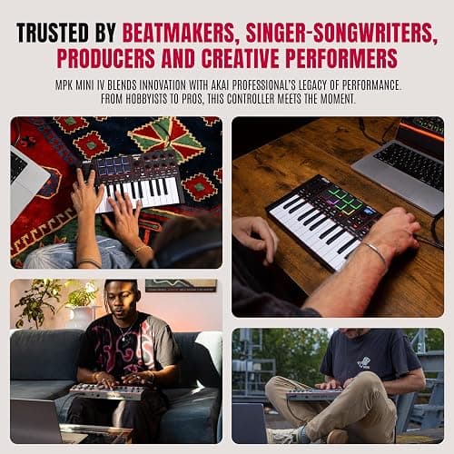 Akai Professional MPK Mini IV USB-C MIDI Keyboard Controller for Beginners and Producers - MPC Drum Pads, 360° Knobs, Pitch and Mod Wheels, Production Software, Native Instruments Sound Package, Black thumbnail 11