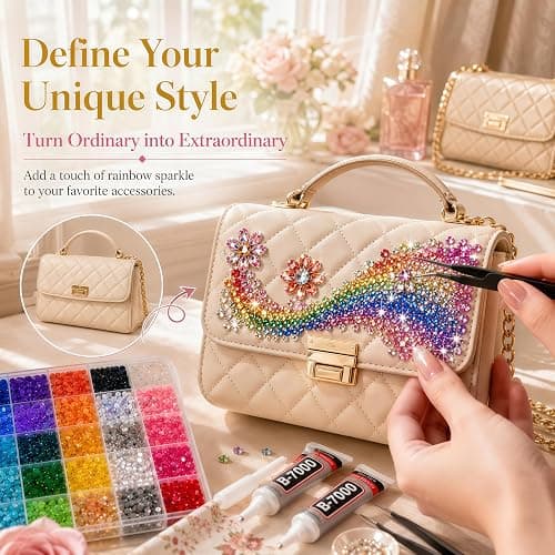 AMZGO 36000Pcs Rhinestones Bedazzling Kit, 30 Colors 3mm Flatback Resin Bedazzler Gems with 4Pcs 10ml B7000 Jewelry Glue for Bedazzled Thing Diamond Art Book Crafting Nail Kit thumbnail 3