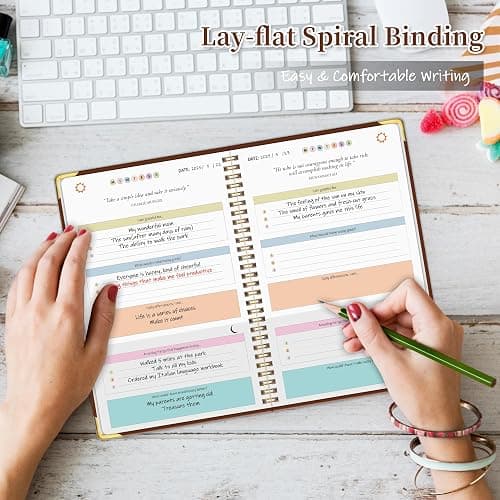 Gratitude Journal Cardboard Cover,Vivid Colorful Layout Design for Women,Men,Teens, 5 Miunte Daily Gratitude Journal with Prompts for More Happiness, Mindfulness & Reflection,Spiral Bindding (Brown) thumbnail 4