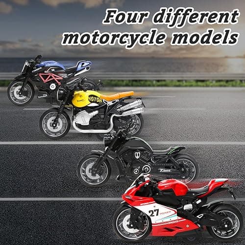 4-Pack Pull-Back Motorcycle Toys - Friction Powered Kids Toy Cars with Lights, Sounds & Automatic Drive for Boys & Girls Aged 3-12 thumbnail 7