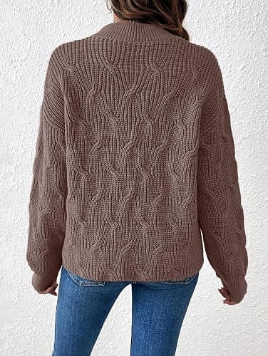 DancingYarns Womens Dressy Mockneck Cable Knit Long Sleeve Sweater Fall 2025 Oversized Chunky Ribbed Cuffs Knit Pullover thumbnail 2