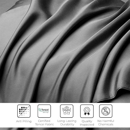 Linenwalas Eucalyptus Tencel Bed Sheet Set Queen Size 4Pc - Lyocell Silk 16" Deep Pocket Sheets - Soft Breathable & Cooling Sheets Set for Hot Sleepers (Queen, Charcoal Gray) thumbnail 6