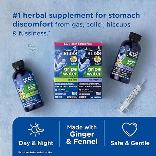 Mommy's Bliss Gripe Water Day & Night Combo, Infant Gas & Colic**, Gripe Water for Babies, Gentle & Safe, 1 Month+, 4 Fl Oz (Pack of 2) thumbnail 2