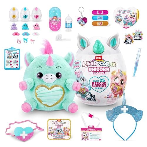 Rainbocorns Unicorn Rescue Surprise (Blue) by ZURU, Collectible Plush Stuffed Animal, Egg Toys, X-Ray Sticker Pack, Magical Slime, Headband, Ages 3+ for Girls, Children (Disco The Unicorn Plush) - Image 1