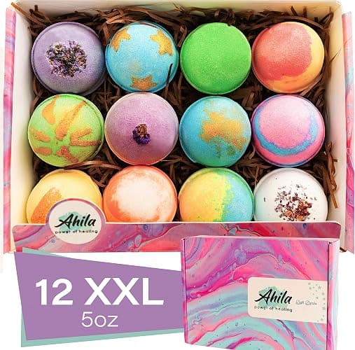 Ahila power of healing 12 XXL Bubbly Organic Bath Bombs Gift Set for Women Men and Kids Designed in Canada Long Lasting Floaters Relaxing Aromatherapy Rich in Pure Essential Oils Healing Properties - Image 1
