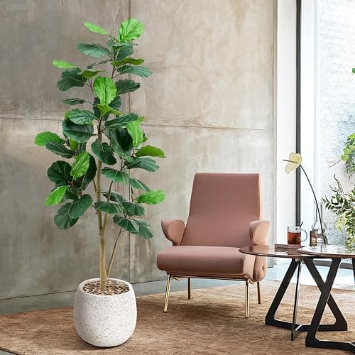 TXABL Artificial Fiddle Leaf Fig Tree,Tall Faux Ficus Lyrata Fake Tree in Pot, Artificial Tree Indoor Decor, Fiddle Leaf Fig Tree Fake Plant for Home Office Living Room Decoration Modern (White, 7FT) thumbnail 9