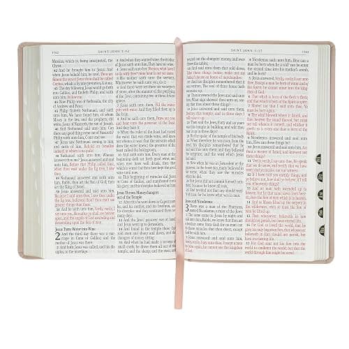 KJV Holy Bible, Giant Print Full-size Red Letter Edition, Thumb Index Tabs & Ribbon Marker, King James Version, Vegan Leather, Blush Pink, 14 pt. Type (KJV Full Size GP Editions) thumbnail 10