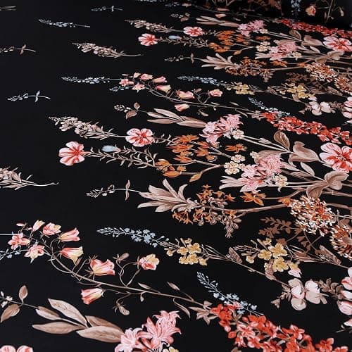 MAG 3pcs Black Floral Queen Bed Sheet,Microfiber Flower Bedding Sheet Set,Boho Bedding Sheet Set with 1 Fitted Sheet and 2 Pillowcases,14 Inches Deep (Black, Queen) thumbnail 5