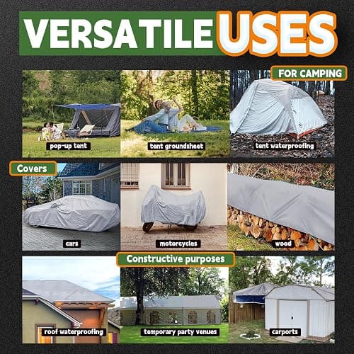 RAINDEWAY Tarps 8x10 Feet, 5.5 Mil - Multipurpose Waterproof Poly Tarp Cover with Metal Grommets and Reinforced Edges, Silver/Blue Tarp thumbnail 8