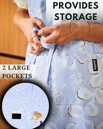 Premium Adjustable Cooking Aprons for Women with Pockets| Poly-Cotton Waterproof Kitchen Apron| Cute Floral Design, Long Ties thumbnail 4