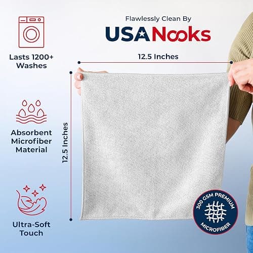 USANOOKS Microfiber Cleaning Cloth - White - 12Pcs (12.5x12.5 inch) High Performance - 1200 Washes, Ultra Absorbent Car Towel Traps Grime & Liquid for Streak-Free Mirror Shine - Car Washing Cloth thumbnail 2