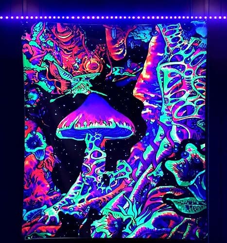 ADDWel Blacklight Mushroom Tapestry, Upright Tapestry Glow In The Dark, UV Reactive Black Light Tapestries Posters Wall Hanging for Bedroom Dorm Living Room Backdrop Decor (mushroom, 30" x 40") - Image 1