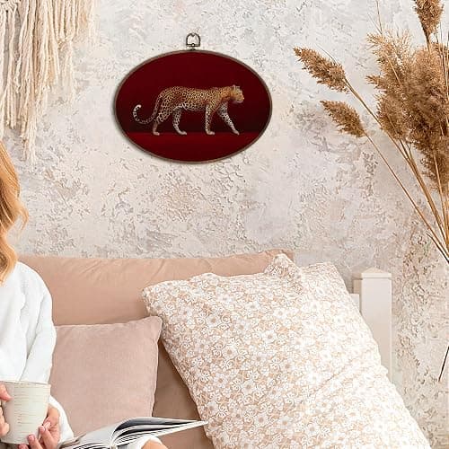Sviojuce Red Retro Leopard Oval Wall Art Decor 8.6x11.4, Maximalist Luxury Leopard Framed Canvas Prints Wall Artwork, Trendy Cheetah Wall Hanging Decor for Farmhouse Bedroom Living Room Decorations thumbnail 4