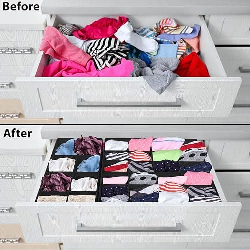 Simple Houseware 4-Pack Drawer Organizer Set - Closet Dividers for Underwear, Socks, Bras, Scarves, Ties - Foldable Non-Woven Storage Boxes, Black thumbnail 2