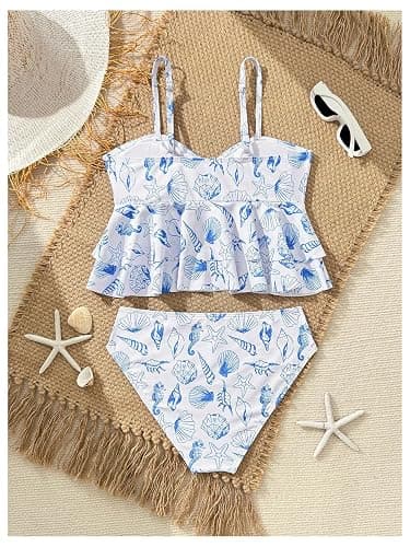 SHENHE Girl's Ruffle Tankini Swimsuits 2 Piece Spaghetti Strap Layered Eyelet Bathing Suits thumbnail 3