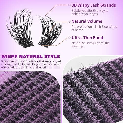 EYDEVRO Wispy Lash Clusters Kit Natura Eyelash Clusters Kit 9-18mm Cluster Eyelash Extensions CD Curvature 192 Pcs Manga Lash Extension Kit Individual Eyelash Extension Kit Lash Bond and Seal Tweezers thumbnail 4