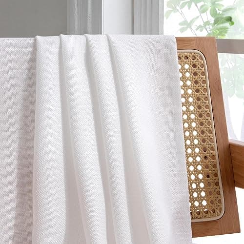 Chyhomenyc White Curtains 45 Inch Length 2 Panels, Faux Linen Textured Semi Sheer Light Filtering Soft Airy Rod Pocket Window Treatment Drapes for Living Room Bedroom, 30Wx45L Inch, 2 PCS thumbnail 6