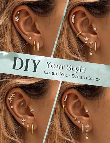 JeryWe 16G Cartilage Earrings for Women Flat Back Earrings Hypoallergenic Surgical Steel Small Flatback Stud Hoop Cartilage Earring Stacks Helix Conch Tragus Daith Piercing Jewelry 12 PCS（Single) thumbnail 3