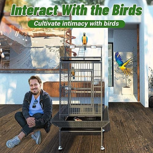 82 Inch Bird Cage, BOINN Bird Flight Cages with Rolling Stand & Bottom Tray, Wrought Iron Parrot Cage with PlayTop for Parakeet, Lovebirds, Ringneck, Cockatiels thumbnail 5