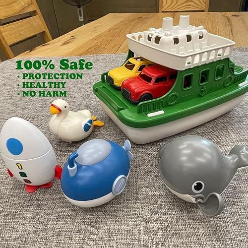 OKGIUGN Ferry Boat Toys Set with 4 Cars and 4 Wind Up Bath Swimming Toys, Kids Bath Toy Floating Vehicle Whales Submarines Swans Rockets, Bathtub Bathroom Pool Beach Toys for Toddlers Boys Girls Kids thumbnail 5