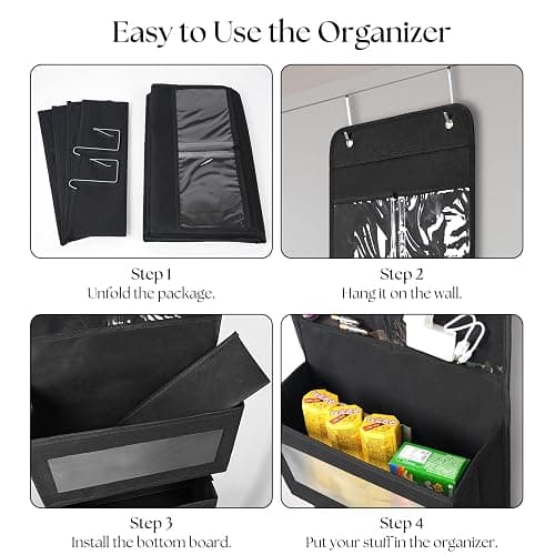 Giraffe Creation Over Door Organizer with 4 Large Capacity Pockets, Hanging Organizer Storage for Closet Bathroom Nursery Bedroom Dorm, Toys Cosmetics Sundries and Baby Essentials, Black thumbnail 4