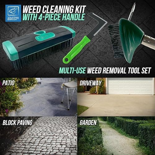 Ultimate Garden Weed Brush Set & Patio Cleaner Includes Metal Wire Broom, Angled Moss Brush with Built In Scraper Tool & Free Handheld Weed Remover Tool, Ideal for Driveway, Garden & Patio Cleaning thumbnail 9