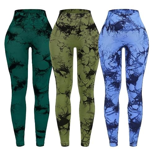 OVESPORT 3 Pack Tie Dye Seamless High Waisted Workout Leggings for Women Scrunch Butt Lifting Yoga Gym Athletic Pants - Image 1