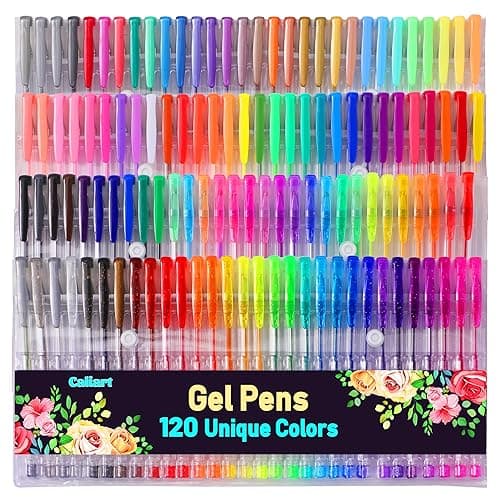120 Color Gel Pens, 40% More Ink Fine Point Colored Pens, Neon Glitter Gel Pens for Adult Coloring Book, Drawing, Doodling, Scrapbook, Journaling, Sparkle Pen Gift for Kids - 120