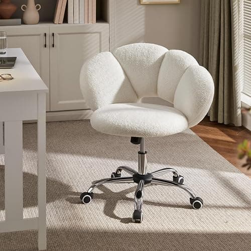 Yaheetech Boucle Upholstered Desk Makeup Vanity Chair with Wheels Swivel Cloud-shaped Accent Chair with Adjustable Height for Home Office Living Room, Bedroom Women White thumbnail 2